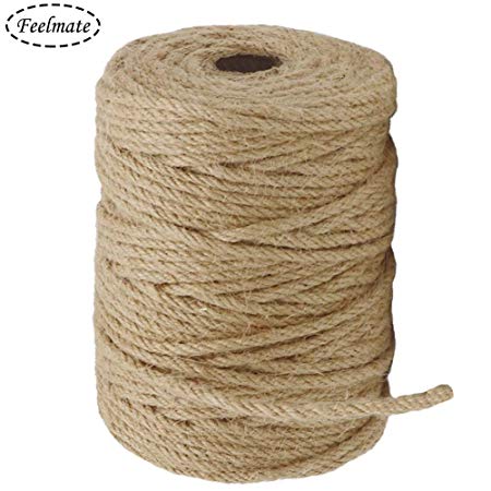 Feelmate 164Feet 4mm Natural Jute Rope Burlap Twine for Gardening, Hemp Cord DIY Arts & Crafts, Home Decor, Gift Wrapping