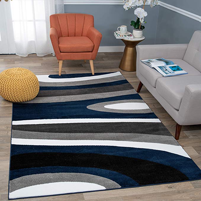 Rugshop Abstract Contemporary Modern Area Rug, 6' 6" x 9', Navy