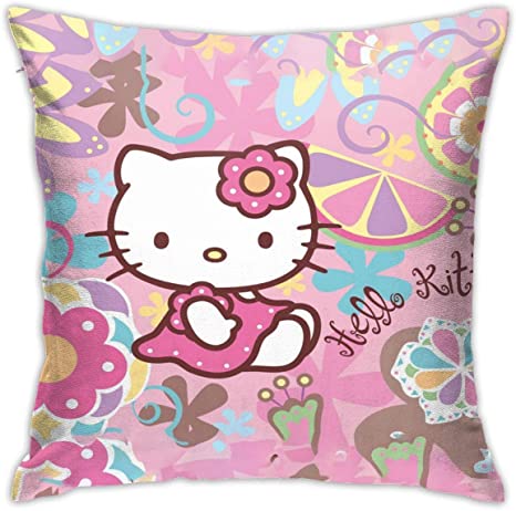 N / A Pillowcase Single face Printed Exquisite Pattern Design, Pillow Covers for Decorating Living Room Sofa, 18x18inches (Hello-Kitty)