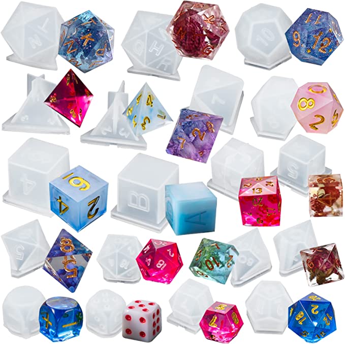 LET'S RESIN 19 Styles Resin Dice Molds Set,Polyhedral Game Dice Molds 3D Silicone Molds Different Sizes, 2-Part Epoxy Resin Dice Molds for DIY Table Games, Board Games, Role-Playing Games Dices…