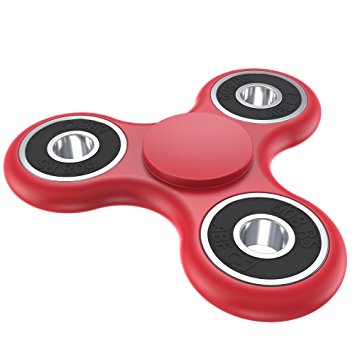 Fidget Spinner by Salient Spinners – 2 minute spin! – Prime Shipping! Red Spinner w/ Black Ceramic Bearing – Quieter & Longer Lasting than Other Hand Toy Tri Figit Spinners, ADHD Stress Reducer Figets