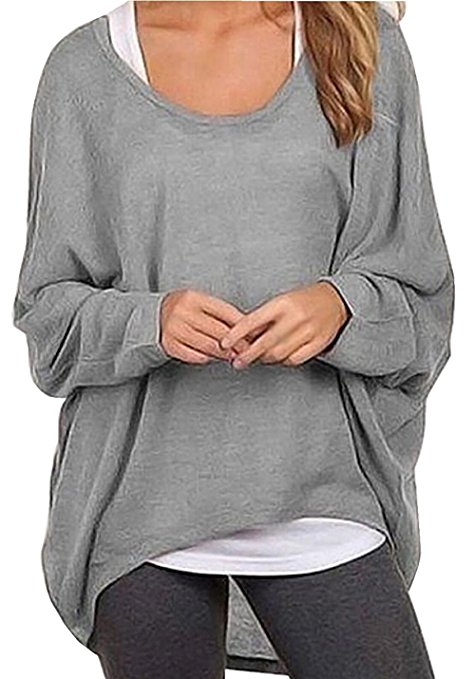 Lymanchi Women Batwing Tops Long Sleeve Baggy Shirt Sexy Casual Pullover Blouse