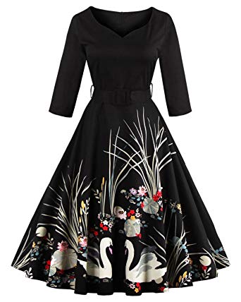 ZAFUL Women's 1950s Retro Vintage Floral 3/4 Sleeve Party Cocktail Swing Dress