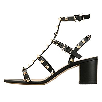 Sandals For Women,Rivets Studded Strappy Block Heels Slingback Gladiator Shoes Cut Out Dress Sandals