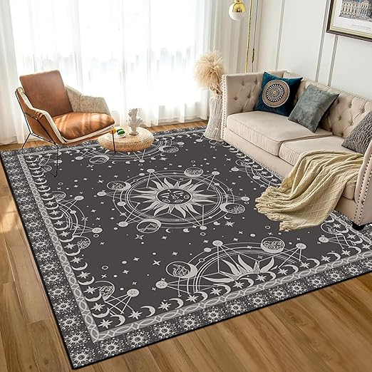 6' x 9' Sun and Moon Rug Boho Celestial Area Rugs for Bedroom Dorm Living Room Bohemian Occult Crescent Solar Stars Floor Mat Pad Doormat Carpet,180 X 275cm,Tundora