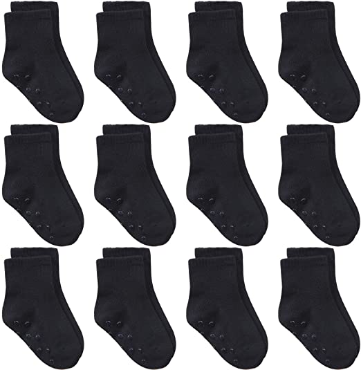 Cooraby 12 Pairs Unisex Toddler Socks Classic Non-Skid Crew Socks, Assorted Colors