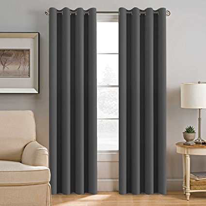 H.Versailtex Microfiber Blackout Thermal Insulated Living Room Grey Curtains with Gun Metal Grommet Top-52 x 96 - Inch in Solid Charcoal Gray(Set of 1 Panel)