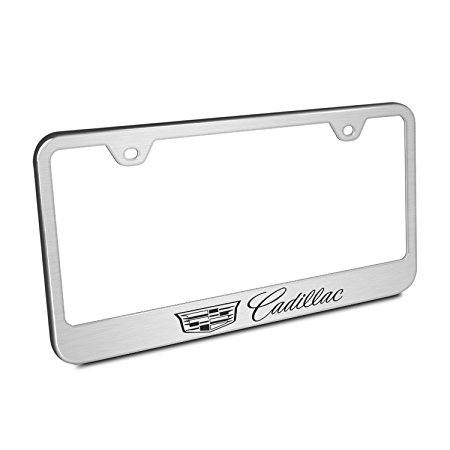 Cadillac Crest Logo Brushed Stainless Steel License Plate Frame
