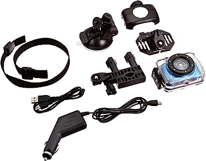 Mini HD Sports Action Camera - Camcorder w/ 5.0 MP Cam, 2" Touch Screen, USB SD Card, Rechargeable Battery - IPX8 Waterproof Case Bike Handle bar, Helmet Mount, Car Charger - Pyle GDV123BL (Blue)