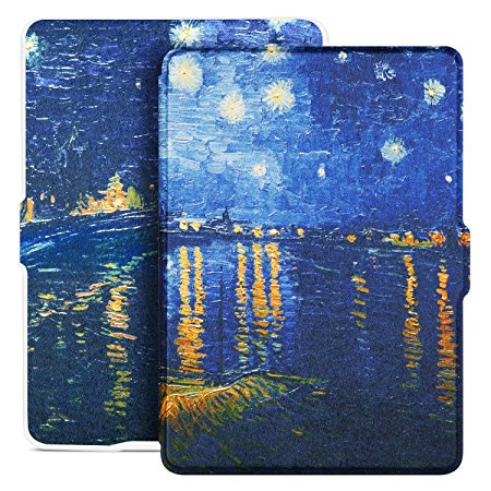 Ayotu Colorful Case for Kindle Paperwhite E-reader Auto Wake/Sleep Smart Protective Cover,Fits All 2012, 2013, 2015 and 2016 Versions Kindle Paperwhite,K5-09 White Shell The Starry Night Rhone