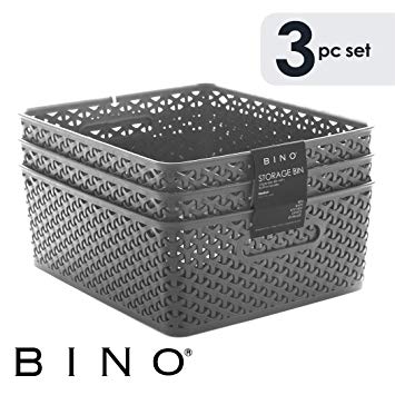BINO Woven Plastic Storage Basket, Medium – 3 Pack (Grey)