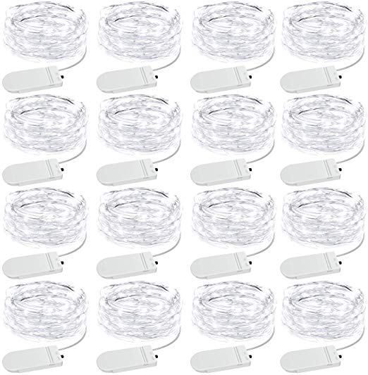 Olafus 16 Pack LED String Lights, 2m Silver Wire 20 Micro LED Fairy Lights with Battery (Included), IP68 Waterproof Firefly Light for Indoor & Outdoor Decor, Wedding Party, Christmas DIY, Cool White