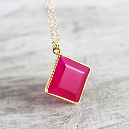 Hot Pink Gemstone Geometric Necklace - 16" Length