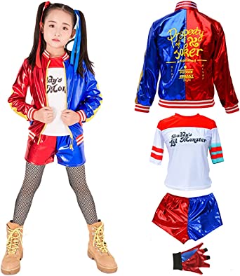 Movie Cosplay Costume Girls: Jacket Shorts T-shirt Gloves Set PU Leather Outfits Embroidery Suit
