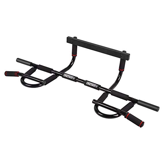OneTwoFit Home Doorway Pull Up Bar Gym Chin Up Bar Multi-Grip Body Workout Bar Exercise Strength Fitness Equipment OT005