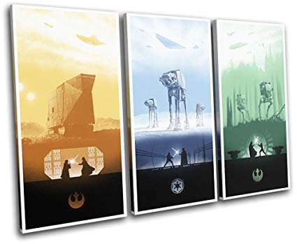 Bold Bloc Design - Star Wars Trilogy Posters Movie Greats 60x40cm TREBLE Canvas Art Print Box Framed Picture Wall Hanging - Hand Made In The UK - Framed And Ready To Hang