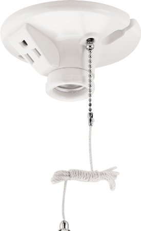 Cooper Wiring Devices S865W-SP-L 660-Watt 250-Volt Two Piece Plastic Ceiling Receptacle Lamp Holder with Pull Chain and Outlet White
