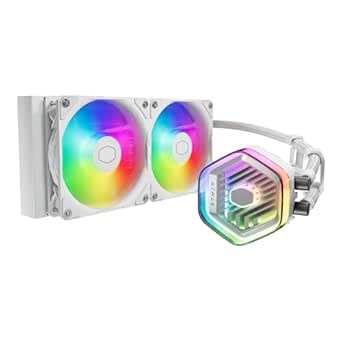 CoolerMaster MasterLiquid 240 Atmos White ARGB Close-Loop AIO Liquid Cooler, Customize Pump, Sickleflow Edge PWM Fans, 240mm Radiator, CryoFuze, AMD Ryzen AM5/AM4, Intel LGA1700 (MLX-D24M-A25PZ-RW)