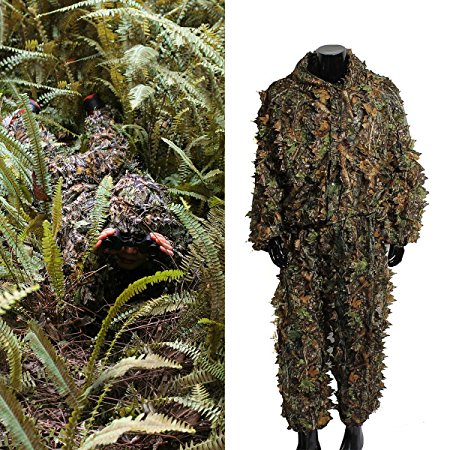 OUTERDO Camo Suits Ghillie Suits 3D Leaves Woodland Camouflage Clothing Army Sniper Military Clothes and Pants for Jungle Hunting,Shooting, Airsoft,Wildlife Photography,Halloween or Christmas Gifts