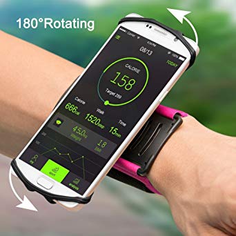 VUP Wristband Phone Holder for iPhone X iPhone 8 8Plus 7 7 Plus 6S 6 5S Samsung Galaxy S8 Plus S7 Edge, Google Pixel, 180° Rotatable, Great for Hiking Biking Walking Running Armband Pink