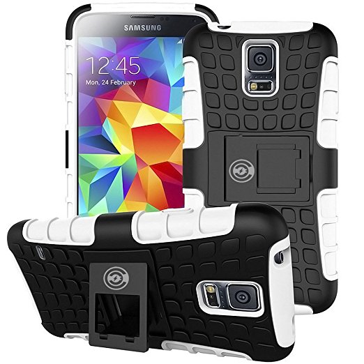 Galaxy s5 Case, [Heavy Duty] Galaxy s5 Armor cases- [Eternity Series] Tough [Rubber] Rugged Shockproof Dual Layer Hybrid Hard/Soft Slim Protective Case (For the Galaxy S5) by Cable and Case - (White)