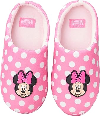 Disney Girls' Minnie Mouse Slippers - Plush Fuzzy Slippers, Non-Skid Sole (Toddler/Little Girl/Big Girl)