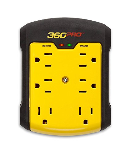 360 Electrical 36002 Pro Heavy Duty Surge Wall Tap with Hexacore, Black/Yellow