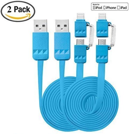 Lightning Cable, [ Apple MFi Certified ] PeleusTech [ 2 Pack ] 3ft 2 in 1 Lightning Micro USB Cable, Sync Data and Cable Charging Cord for iPhone 6(4.7) Plus(5.5) 5C 5S 5, iPad Air,mini, mini 2, 4th Generation, iPod Touch 5th Generation, Galaxy S6 S5 S4 S3, HTC, Huawei, Motorola, Nokia and Other Android Phones Tablets (Blue)