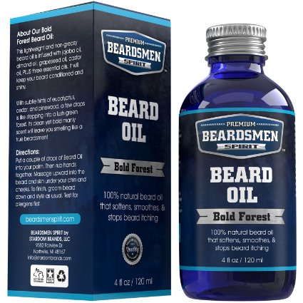 Premium Beard Oil and Conditioner - HUGE 4 oz Bottle - FOUR TIMES LARGER - 100 Natural - Softens Your Beard and Stops Itching - With Nourishing Jojoba Oil Almond Oil Plus Three Essential Oils