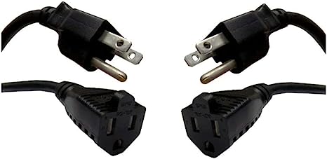 2-Pack 6 ft ETL Listed Indoor, Outdoor AC Power Electric Cable Extension Cord 16 Gauge 3 Prong 125 Volts, 13 Amps 6 feet