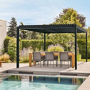 Backyard Discovery Sarasota Steel Louvered Pergola 16 x 10, Outdoor Pergola with Adjustable Roof, Sun and Rain Protection, Easy Installation Pergola