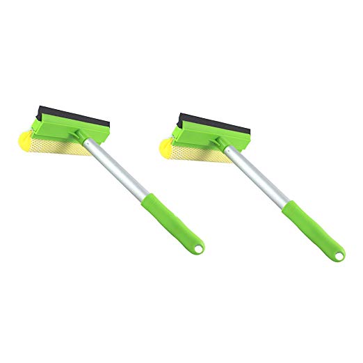 2 in 1 Window Cleaning Mesh Scrubber and Professional Window Squeegee Washing Tools of Car Glass Cleaning (Squeegee with Handy Pole（Set of 2）)