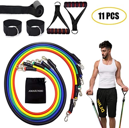 AMASUNHO Resistance Bands Set,Exercise Bands with Door Anchor,Home Gym Equipment Men Women for Resistance Training,Home Workouts,Fitness,Gym Training