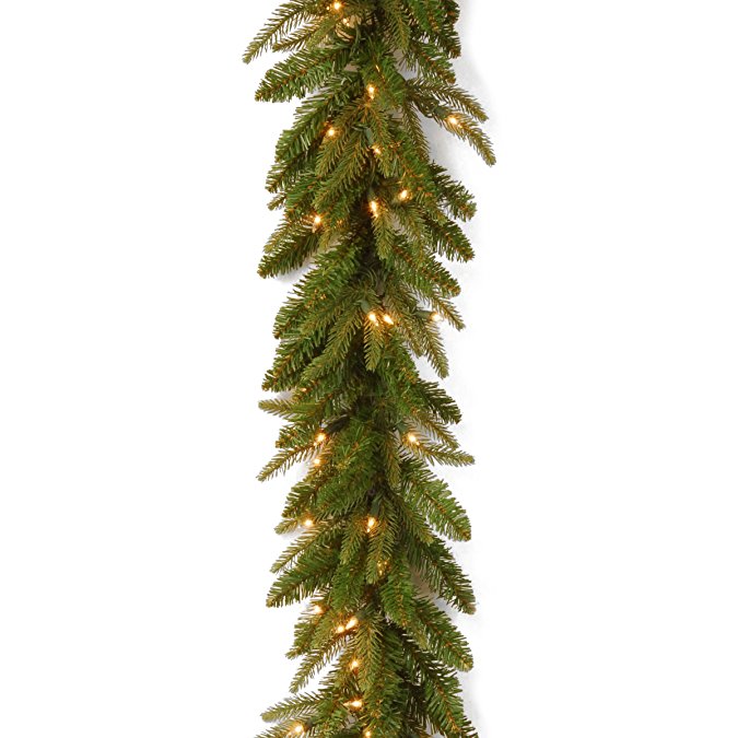 National Tree 9 Foot by 10 Inch "Feel Real" Fraser Grande Garland with 100 Clear Lights (PEFG4-330-9A)