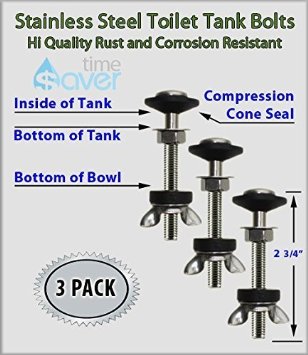 TimeSaver STAINLESS STEEL 3 PACK Toilet Bolts and Seal Set Slotted Head Bolts are 2 34quot x 516quot M70x8 each with cone seal dual washer sets tank nut and wingnut WILL NOT LEAK or CORRODE