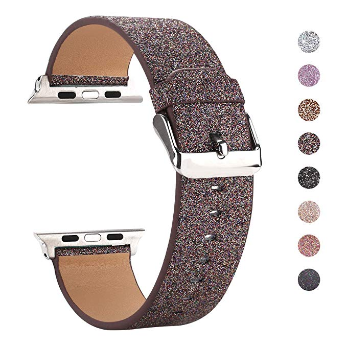 Moonooda Replacement for iWatch Band, Glitter 38mm 40mm Women Watch Strap Sparkling Compatible for iWatch Series 4 Series 3 Series 2 Series 1, Coffee