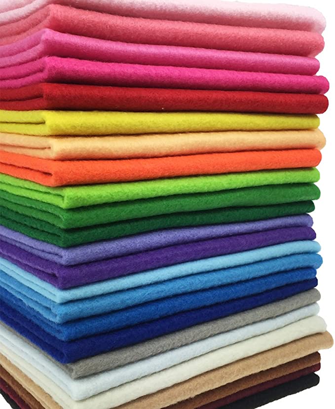 24pcs Thick 1.4mm Soft Felt Fabric Sheet Assorted Color Felt Pack DIY Craft Sewing Squares Nonwoven Patchwork (2525cm)