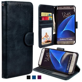 S7 Edge Case, Galaxy S7 Edge Case, UrSpeedtekLive Luxury PU Leather Wallet Case Cover with Card Slots Flip Magnetic Closer & Kickstand for Samsung Galaxy S7 Edge - Black