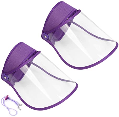 2 Pack Sun Hat with Transparent Sheild Mask, Anti-Saliva Splatter, Dust, Oil, Smoke Protective Hat, Reusable Breathable Visor Windproof Dustproof Hat for Adults (2 pcs Purple)