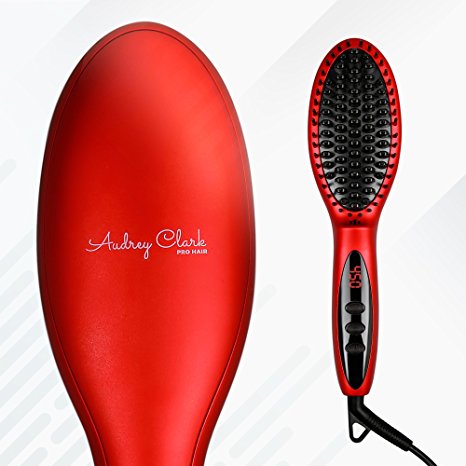 Audrey Clark PRO HAIR Ionic Hair Straightener Brush – Full Set in a Premium Gift Box, Anti-Scald, Adjustable Temperatures w/ LCD Display – Anti-Static Technology to Reduce Frizz, Improve Hydration