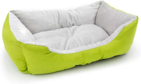 ALEKO PB06GR Plush Pet Cushion Crate Bed for Dogs Cats Medium Machine Washable Indoor Outdoor 20 x 16 x 6 Inches Green and White