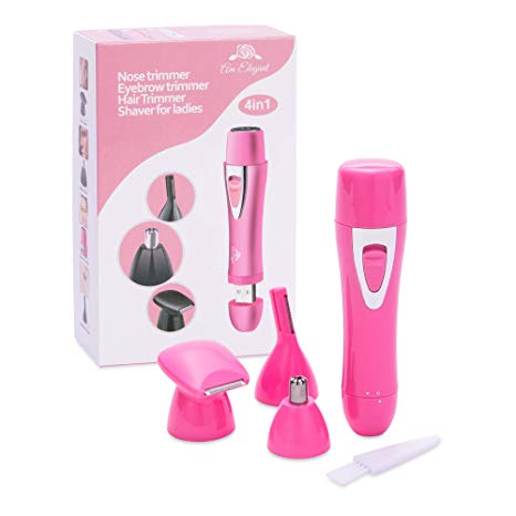 AmElegant PREMIUM Facial Hair Removal For Women - Painless Nose And Ear Hair Trimmer - Hair Remover FOR Peach Fuzz, Chin, Mustaches, Legs, Bikini (Pink 4 in 1)