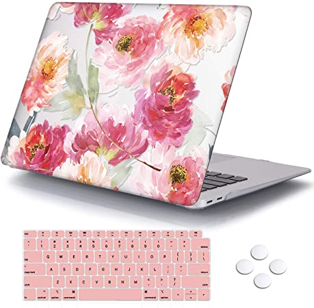 DQQH MacBook Air 13 Inch Case 2020 2019 2018 Release A2179 A1932 with Touch ID Retina Display, Plastic Hard Shell Case and Keyboard Cover for Newest Mac Air 13'' - Clear Watercolor Flowers