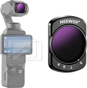 NEEWER Filtre ND2-32 Variable Compatible avec DJI Osmo Pocket 3, Filtre ND réglable magnétique 1-5 arrêts limités, Accessoires pour caméra, Verre Optique HD, Comprend 2 protecteurs d'écran LCD