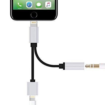 Lightning to 3.5mm Audio Adapter for iPhone 7 / 7 Plus, Sprtjoy 2 in 1 Lightning Charger and 3.5mm Earphones Jack Cable for iPhone 7 / 7 Plus (Silver)