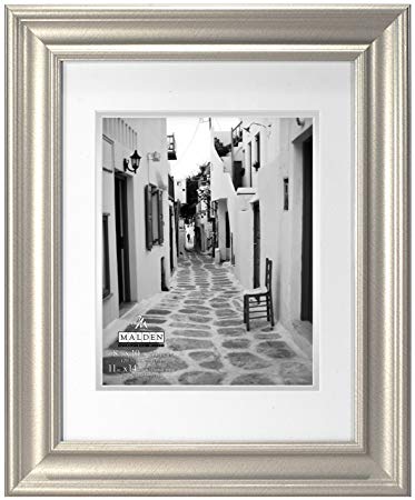 Malden International Designs Classic Wall Mouldings Eaton Double Matted Picture Frame, 8x10/11x14, Silver
