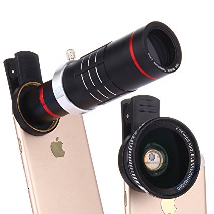Elecguru HD Clip-on Camera Lens Kit,Universal 18X Zoom Telephoto Lens   15X Super Macro Lens   0.6X Wide Angle Lens for iPhone 7/6S/6 Plus/5/4,Samsung ,HTC and other Smartphones (Black)