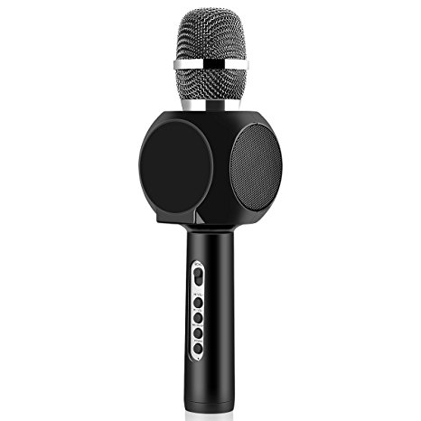 Wireless Bluetooth Karaoke Microphone Speakers HURRISE Mic Player Recorder with Phone Holder Echo Noise Reduction for iPhone Smartphone (Black)