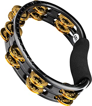 Meinl Percussion Traditional Synthetic Handheld Tambourine Musical Instrument for Recording or Live — NOT Made in China — Double Row Jingles, 2-Year Warranty (TMT1B-BK)