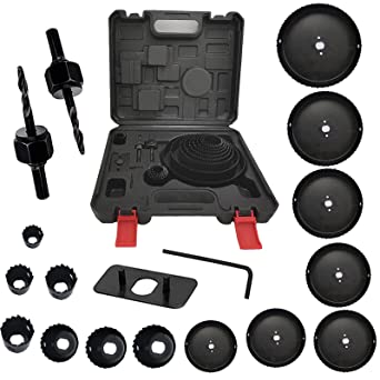 21Pcs Hole Saw Set Kit, Include: 14Pcs (3/4"-6") Saw Blades,2 Mandrels,3 Drill Bits,1 Installation Plate,1 Hex Key, for Sawing Holes in Normal Wood, Plywood, Drywall, PVC, Plastic Plate etc